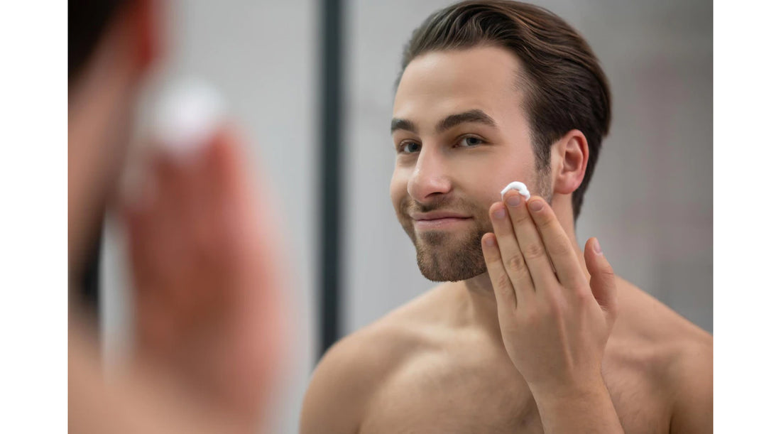 <a href="https://www.freepik.com/free-photo/half-naked-man-standing-near-mirror-applying-shaving-foam-his-face_21624799.htm#query=men%20moisturize%20face&position=21&from_view=search&track=ais">Image by zinkevych</a> on Freepik